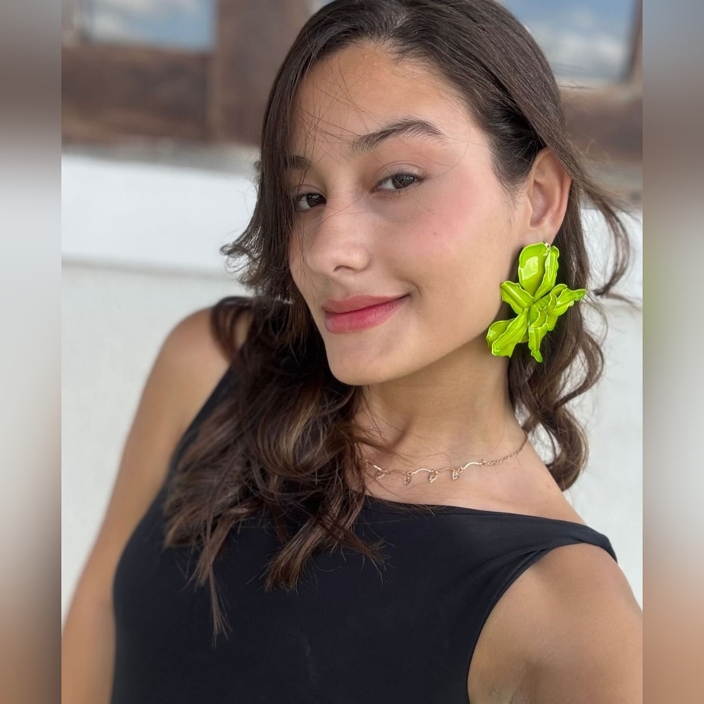 New Green Floral Statement Earrings